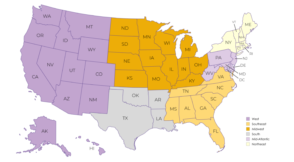 States by Region Map